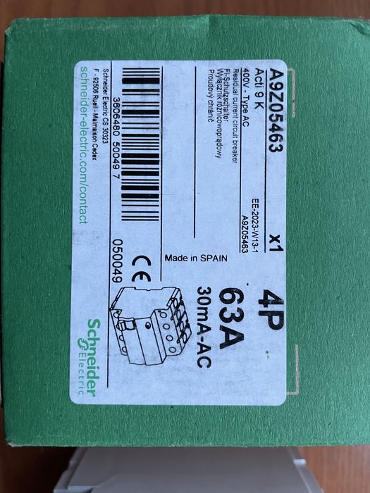 Schneider Różnicówka 63A Wyłącznik Różnicowoprądowy 63A A9Z05463