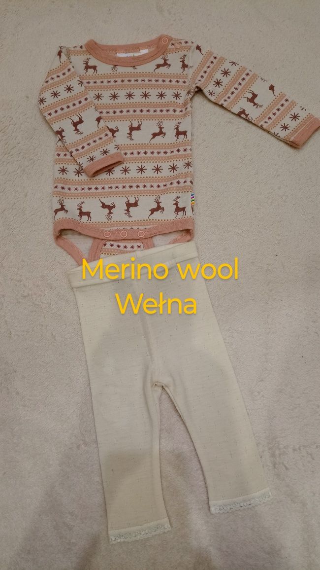 Śliczne body wełniane, Merino wool wełna, Joha, Name it 56/62