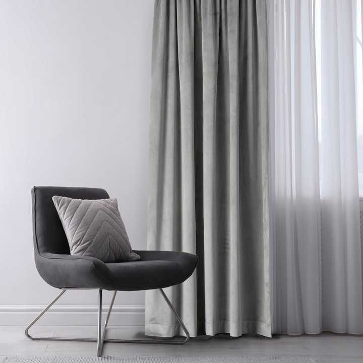 Zasłona welurowa velvet plus szarfa na taśmie wave multi 140x270 Szara