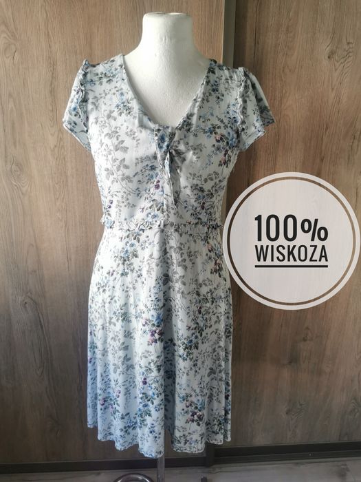 Oasis sukienka letnia błękitna w kwiaty 100% wiskoza 38 40