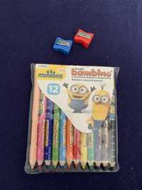 Bambino kredki minionki 12 sztuk plus dwie temperówki