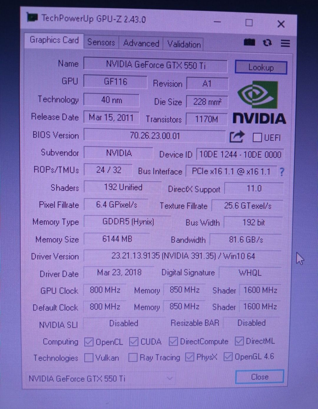 Видеокарта Nvidia GTX 550 TI 6gb.