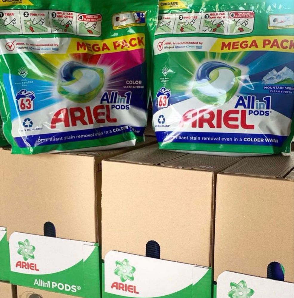 Капсули для стирки Ariel, Dash, Persil, Bryza, Serf, Vizir