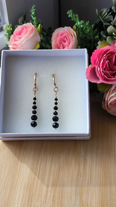 Eleganckie kolczyki długie czarny turmalin