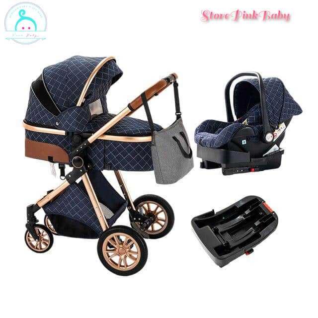 Carrinho bebé 3 em 1 PinkBaby Magic Gold - Com Base Isofix - Azu
