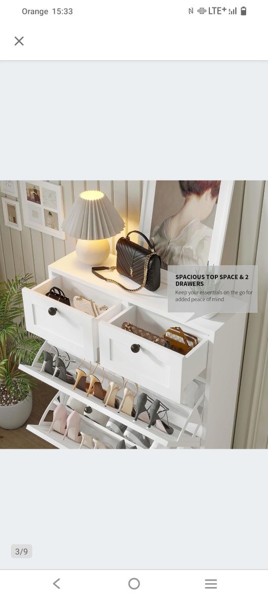 Szafka na buty VOWNER biała slim 80x100 cm 4 składane przegródki