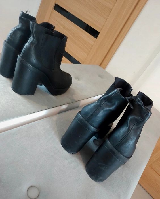 Czarne damskie botki na obcasie trapery kozaki zimowe roz 41 Lasocki