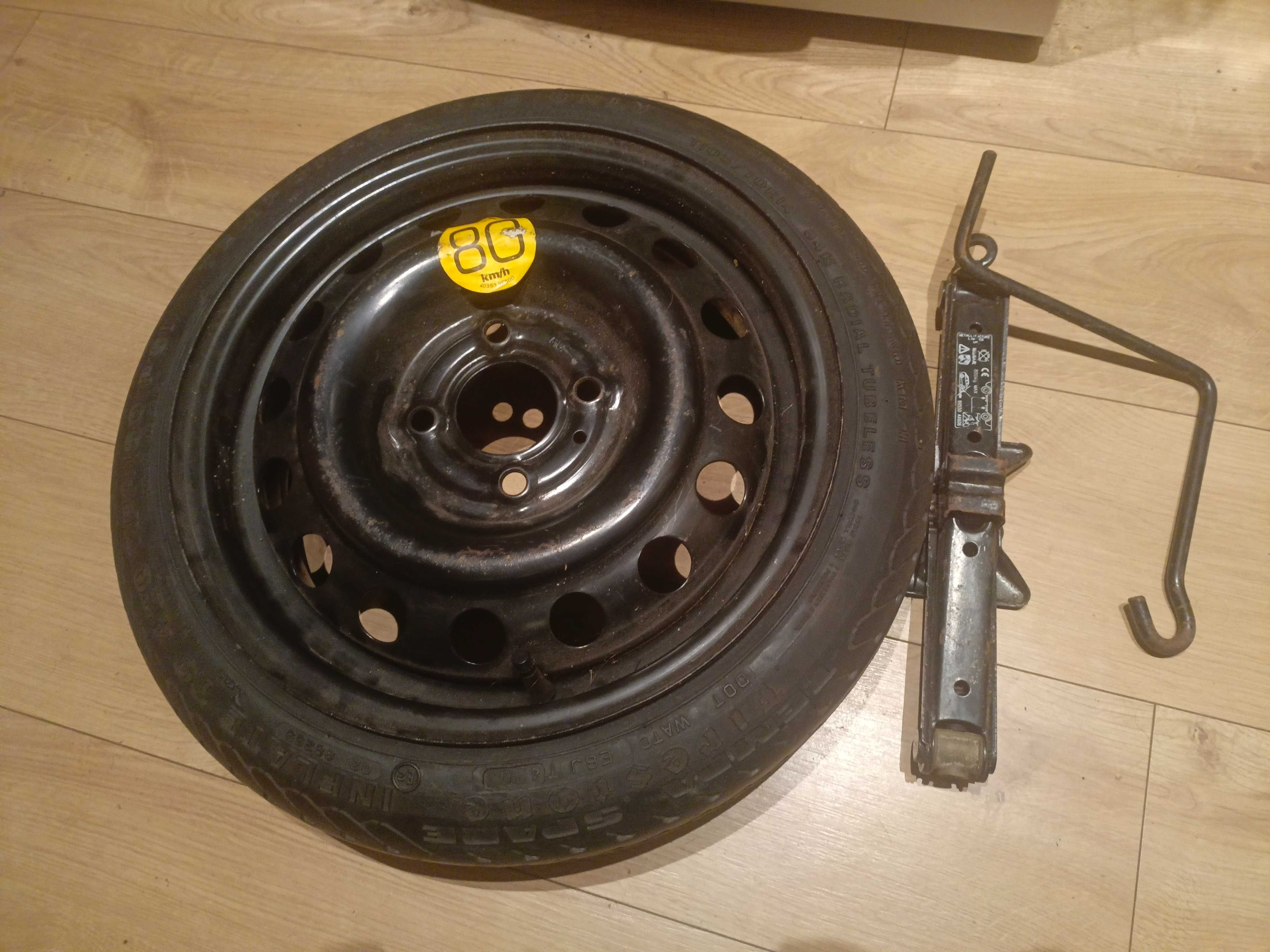 Sprzedam koło zapasowe i lewarek do auta Nissan Micra K12