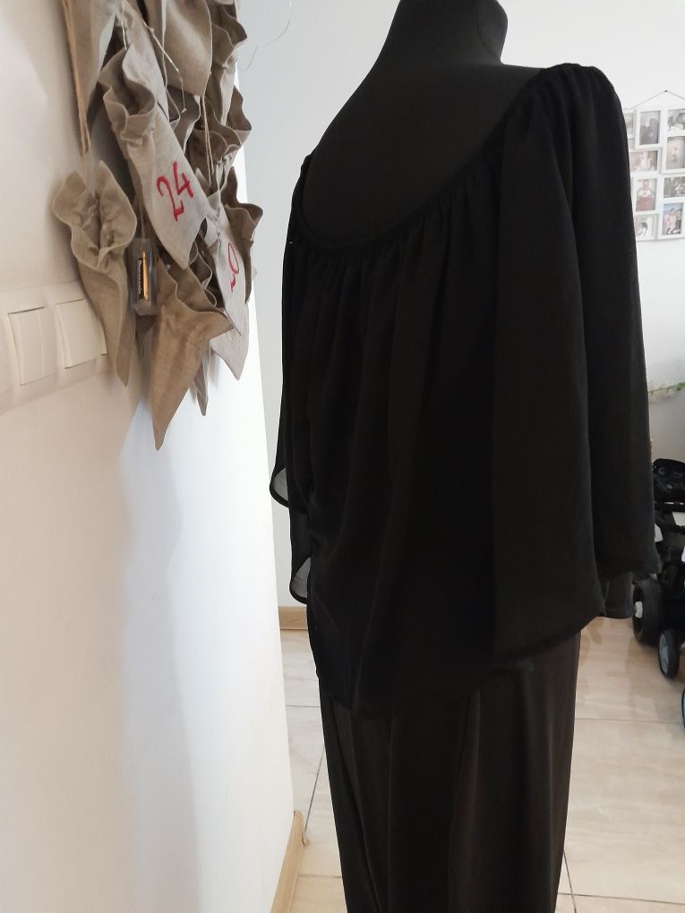Elegancka Czarna sukienka prosta tiulowa narzutka XL 42