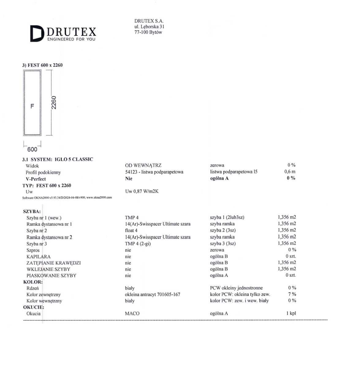 2 okna Drutex 80x216 i 60x226 Antracyt Somianka