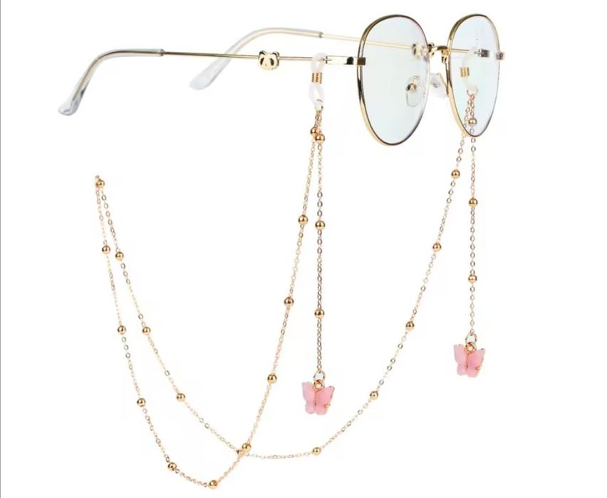 Łańcuszek do okularów z różowymi motylkami
