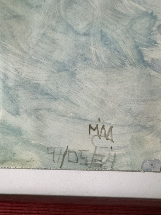 Quadro Pintado à Mão – Farol no Mar - Aquarela emoldurada