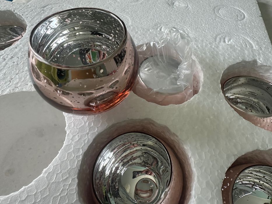 12 świeczników rose gold różowe złoto na tealighty