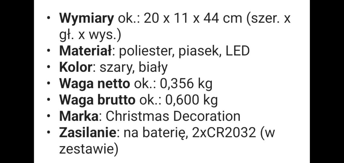 Skrzat Dekoracyjny Pluszowy LED 44 cm szary podświetlany nos