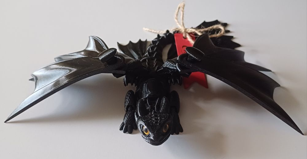 Іграшка рухливий дракон беззубик чорний 3д принтер, антистрес, тварина