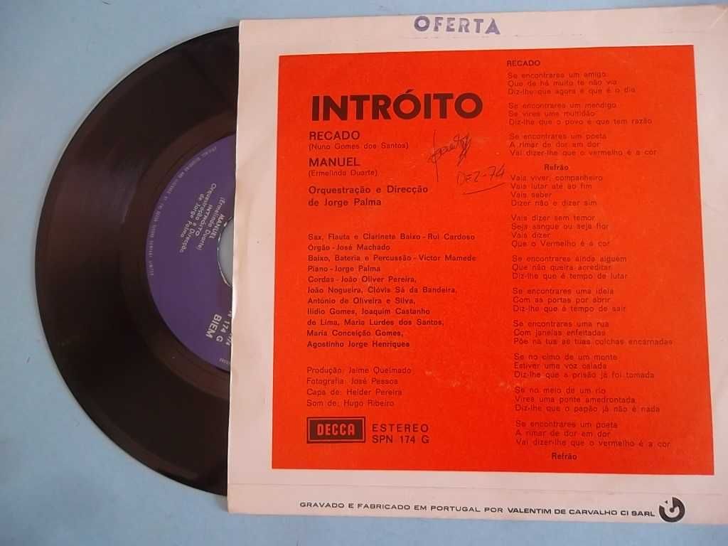 Intróito ‎– Recado / Manuel (1974) single.