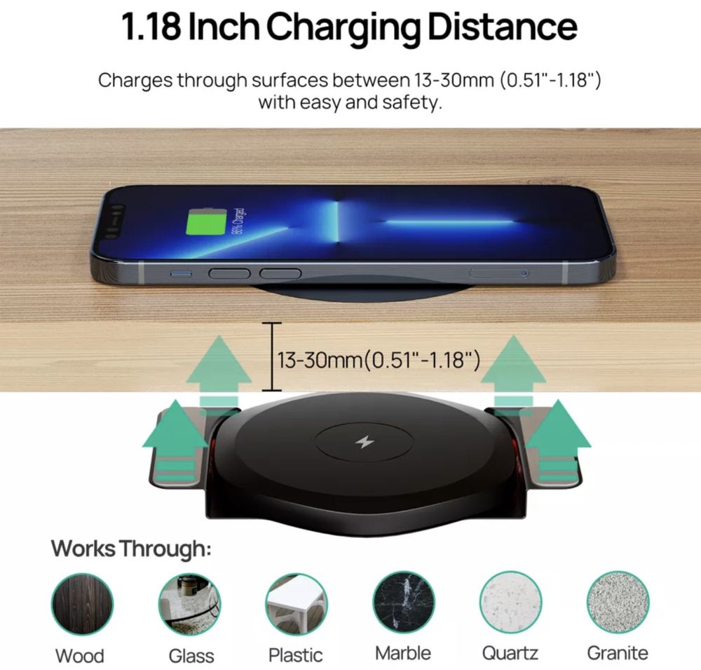 Прихована бездротова зарядка під стіл iPhone , Samsung 10w/30mm