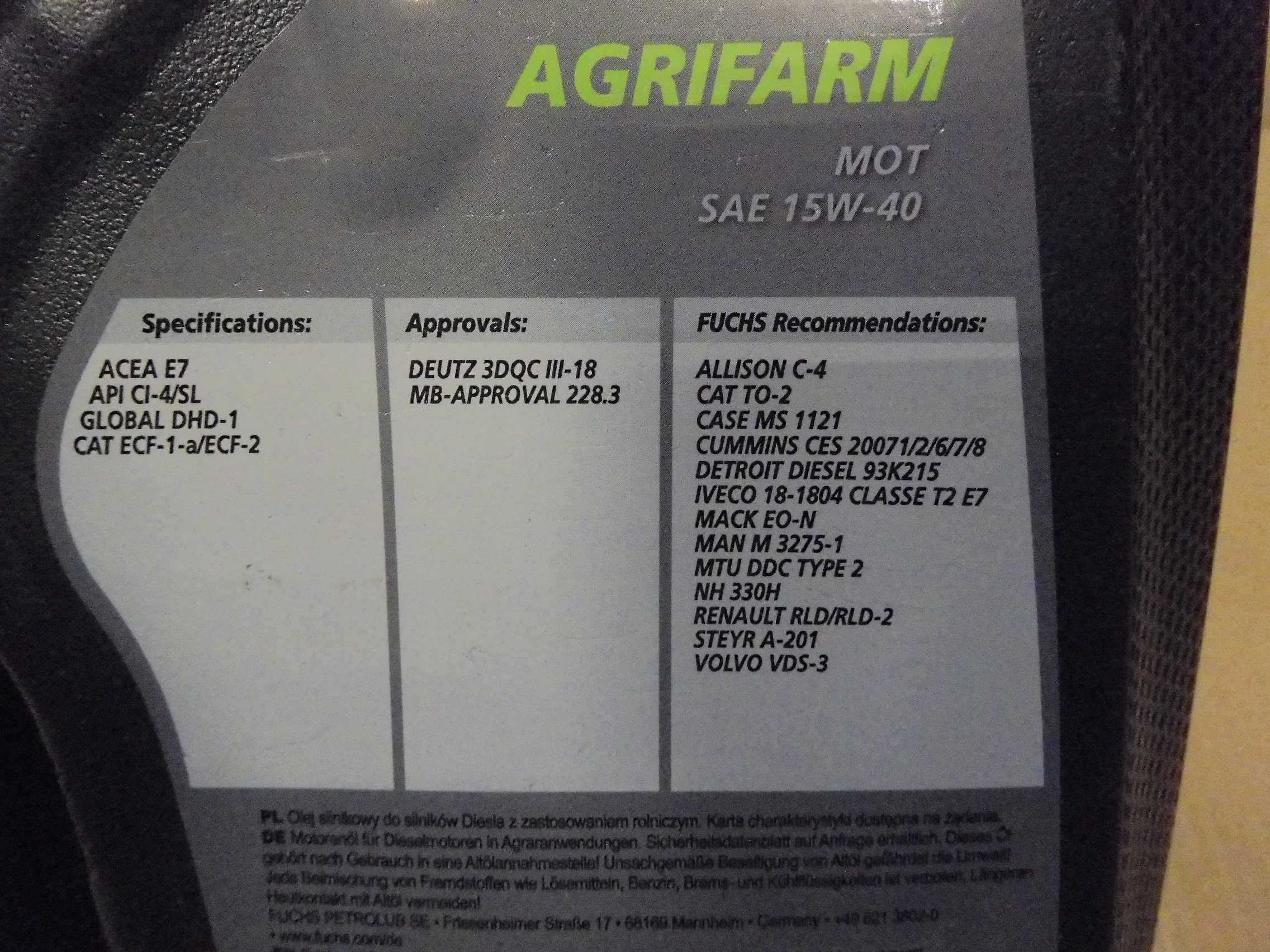 OLEJ silnikowy FUCHS Agrifarm MOT 15W-40 5L