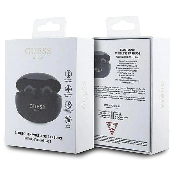 Słuchawki Bluetooth Guess Classic EST TWS + stacja dokująca - czarne