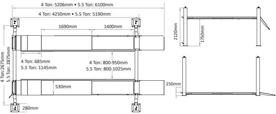 Elevador de 4 colunas 4 Toneladas Electro-Hidraulico POWERED