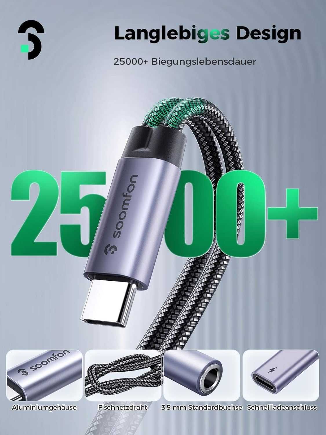 Adapter USB C Jack 3,5mm 2w1 Audio Ładowanie PD 60W DAC