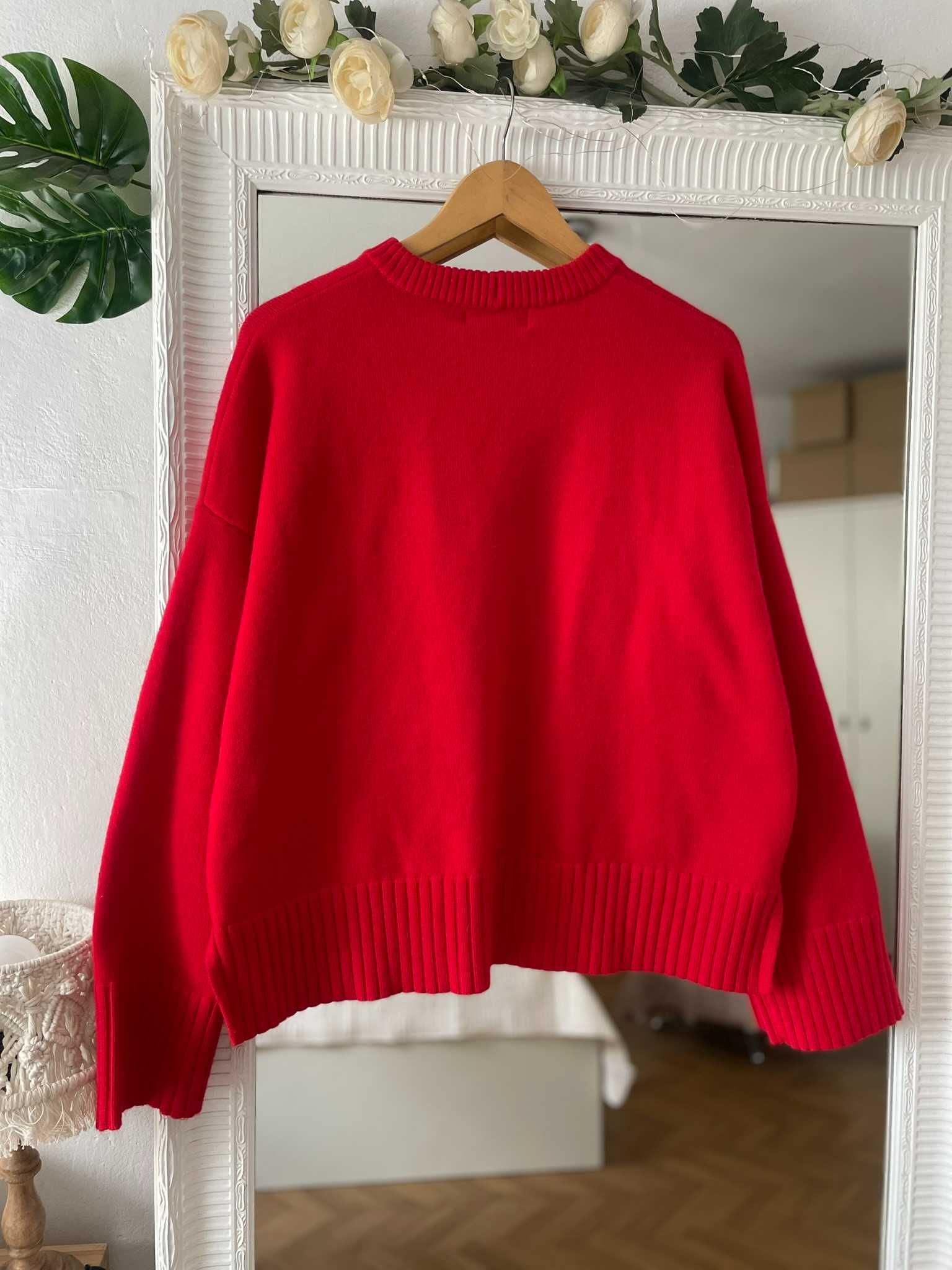 Bershka sweter czerwony wełna wool obszerny oversize M 38