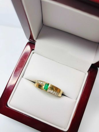 piękny ZŁOTY pierścionek z zielonym oczkiem 585