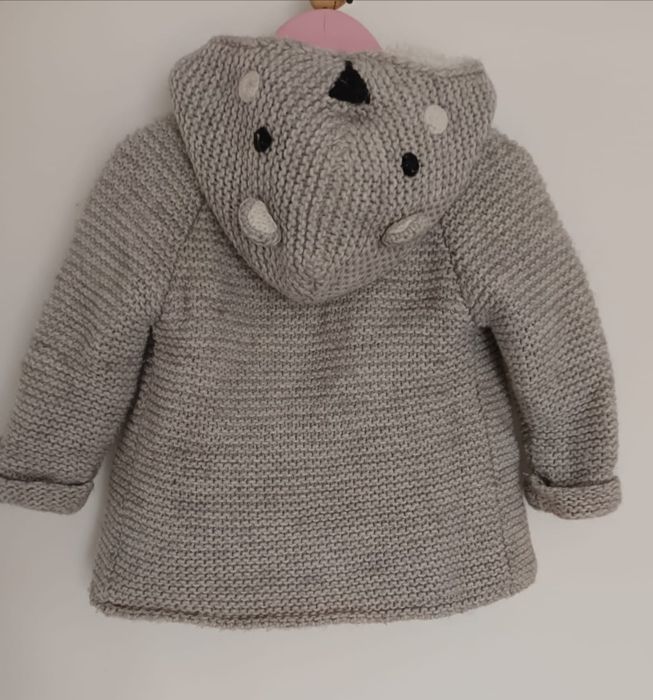 Płaszczyk z wełną, cieply sweter miś, Zarababy r. 86 cm.