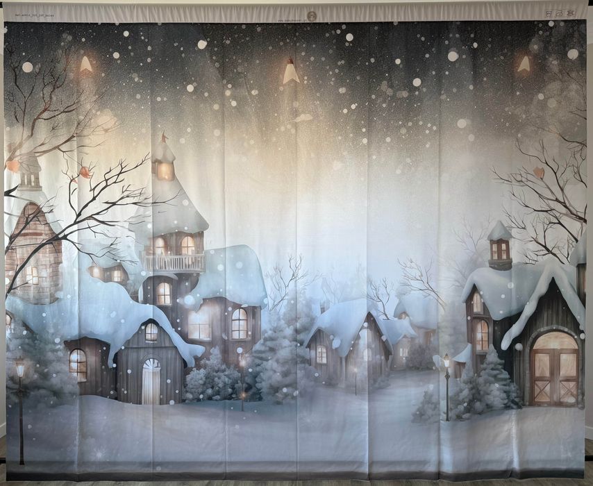 Pano de Fundo Fotográfico Backdrop Natal Aldeia com céu estrelado