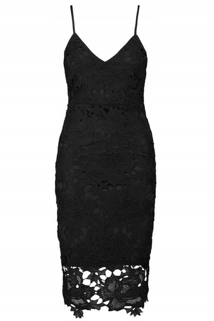 BOOHOO czarna koronkowa sukienka ołówkowa r. M