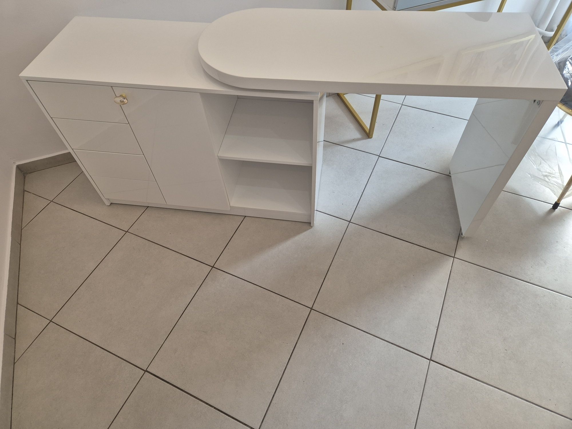 Nowoczesne Nowe Biurko z szafką glamour wysoki połysk białe