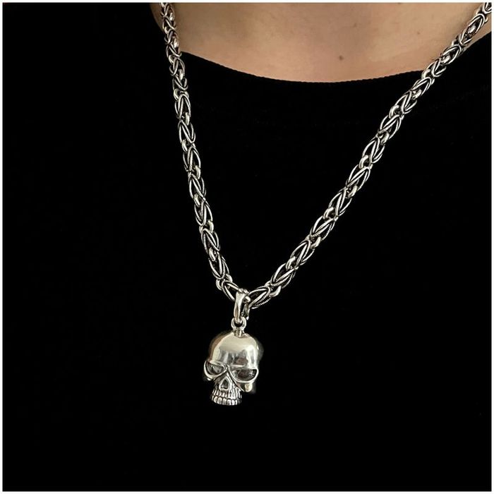 Unikatowy Srebrny Łańcuszek Grecki Wzór Bizantyjski + Zawieszka Czacha