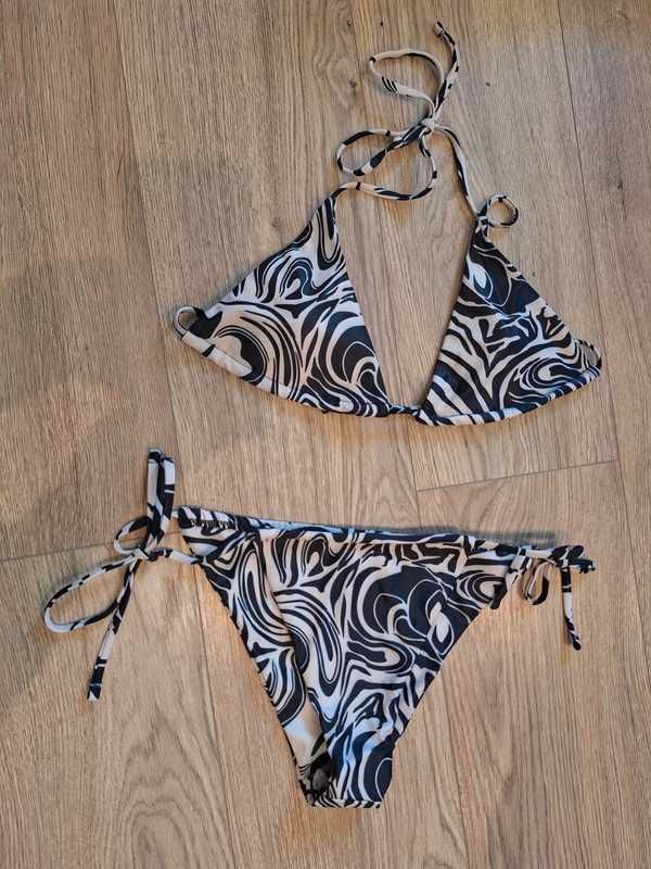 Strój kąpielowy dwuczęściowy bikini góra i dół wiązane zebra 36 8 S