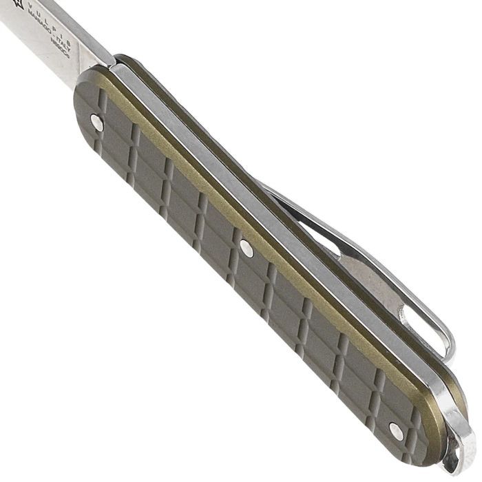 Scyzoryk Fox Vulpis Grenade Pattern Military Green Aluminium, Polished