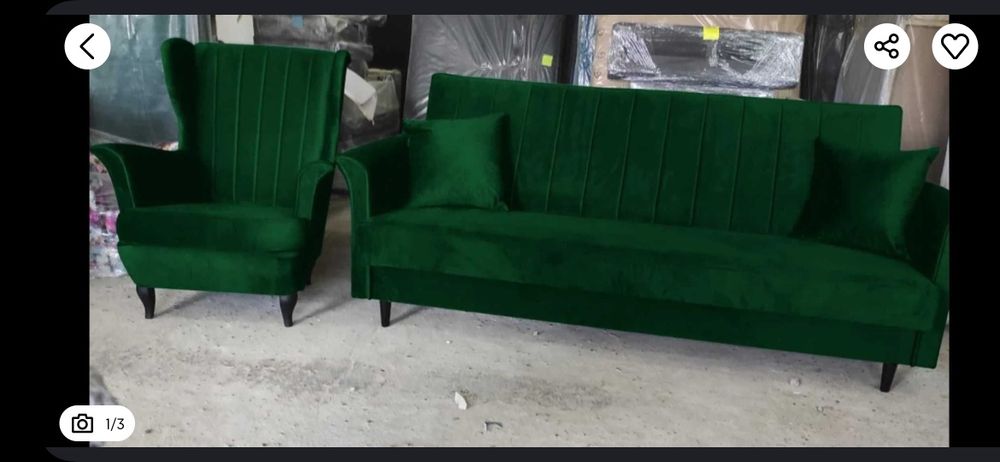 Sofa, uszatek - komplet, butelkowa zieleń
