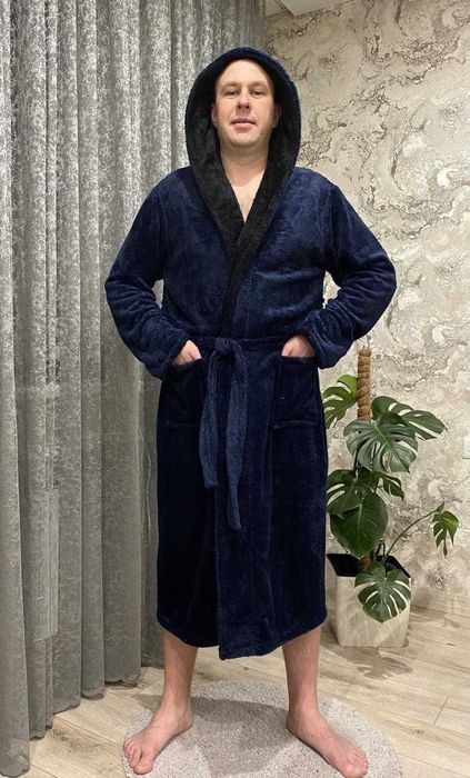 Мужской махровый халат с капюшоном / мужской халат на запах XL-6XL