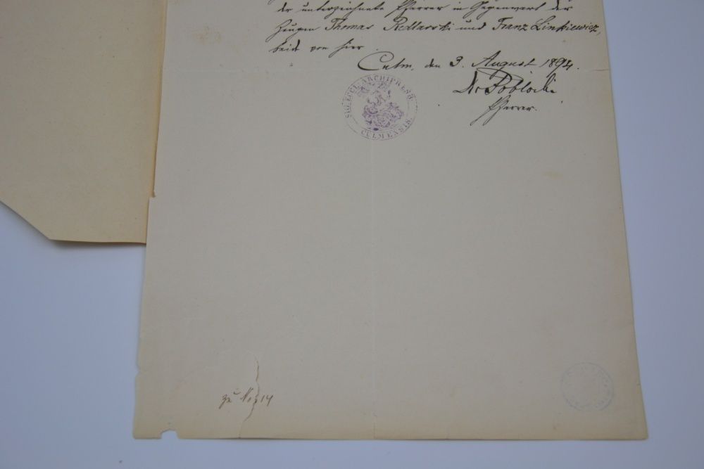 Stary dokument Culm Chełmno Prusy Zach. 1894 język niemiecki