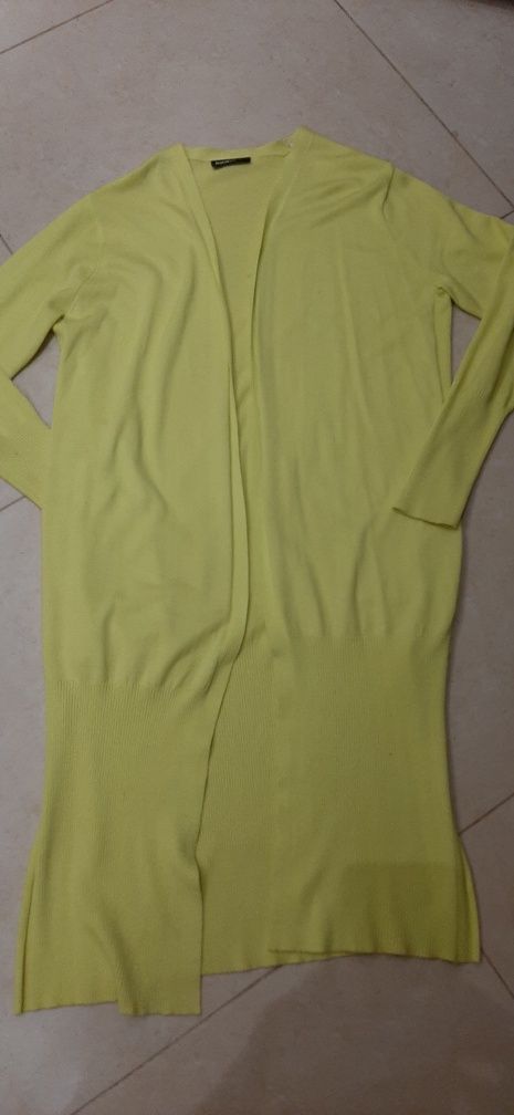 Sweter dlugi kardigan limonkowy żółty 40-42 L-XL Jak Nowy