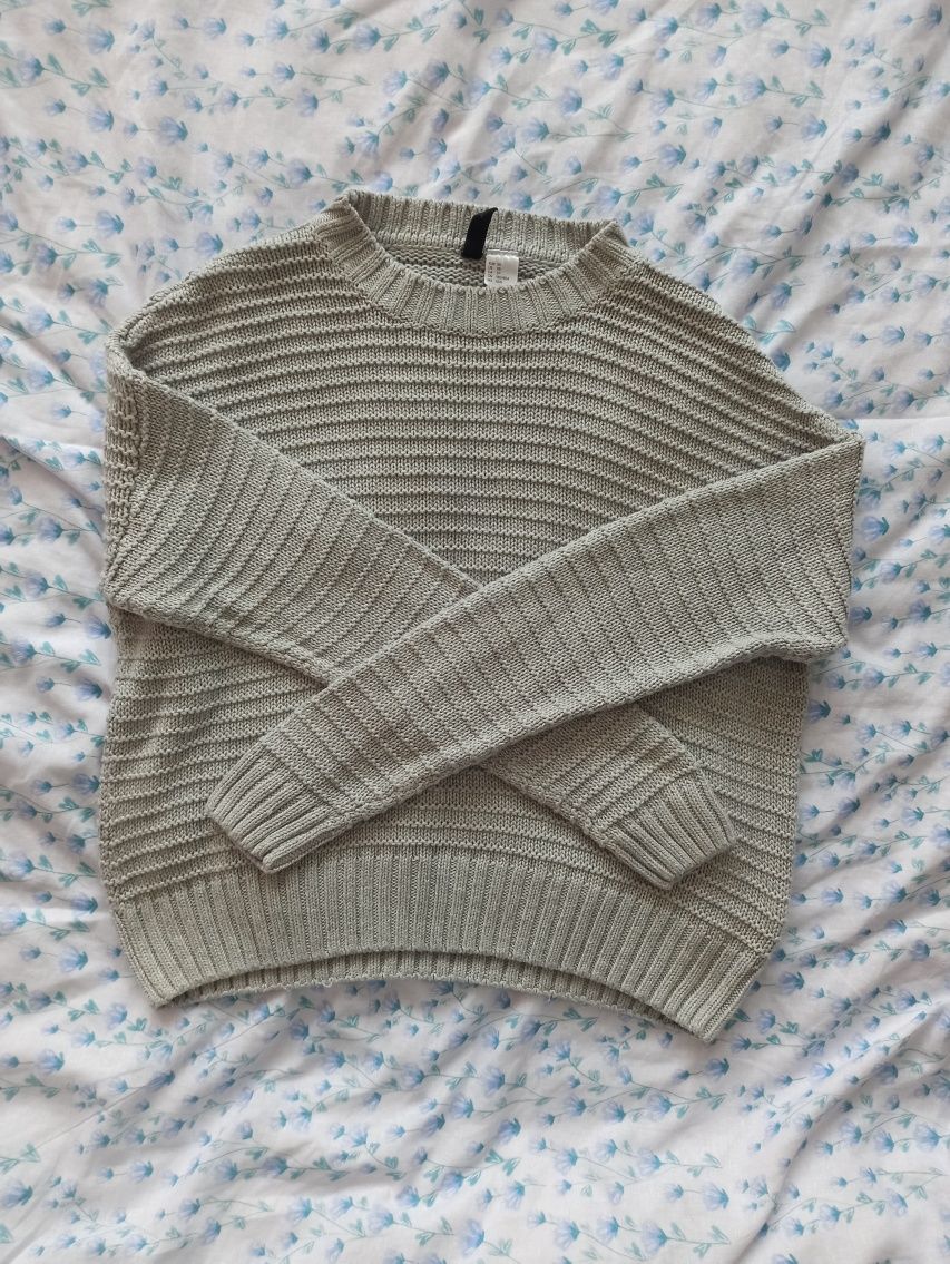 Szary Basic sweterek h&M bawełna wełna #hm #h&m Basic swetry wiosna