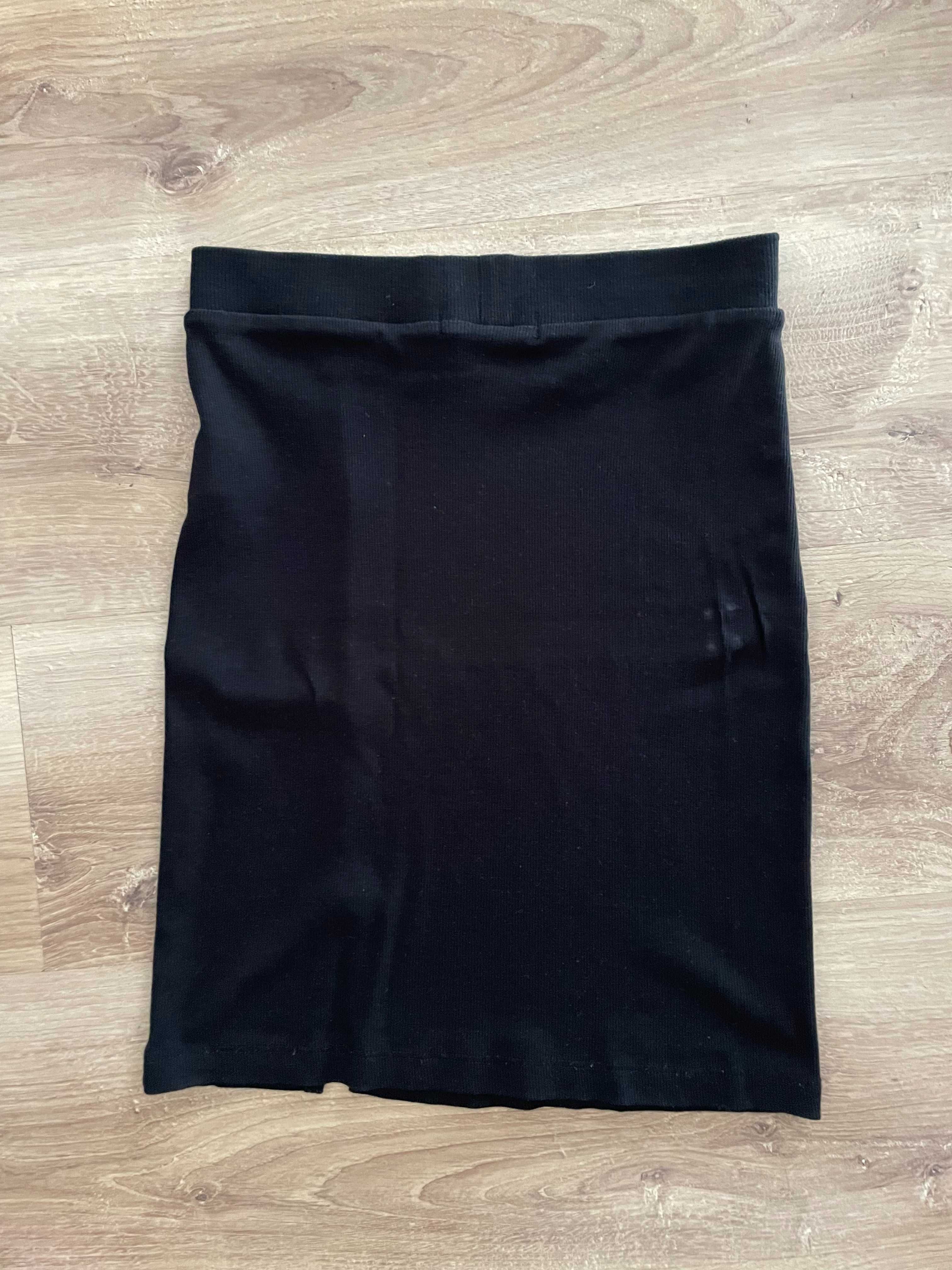 Czarna prążkowana spódnica spódniczka z rozcięciem biały crop top XS
