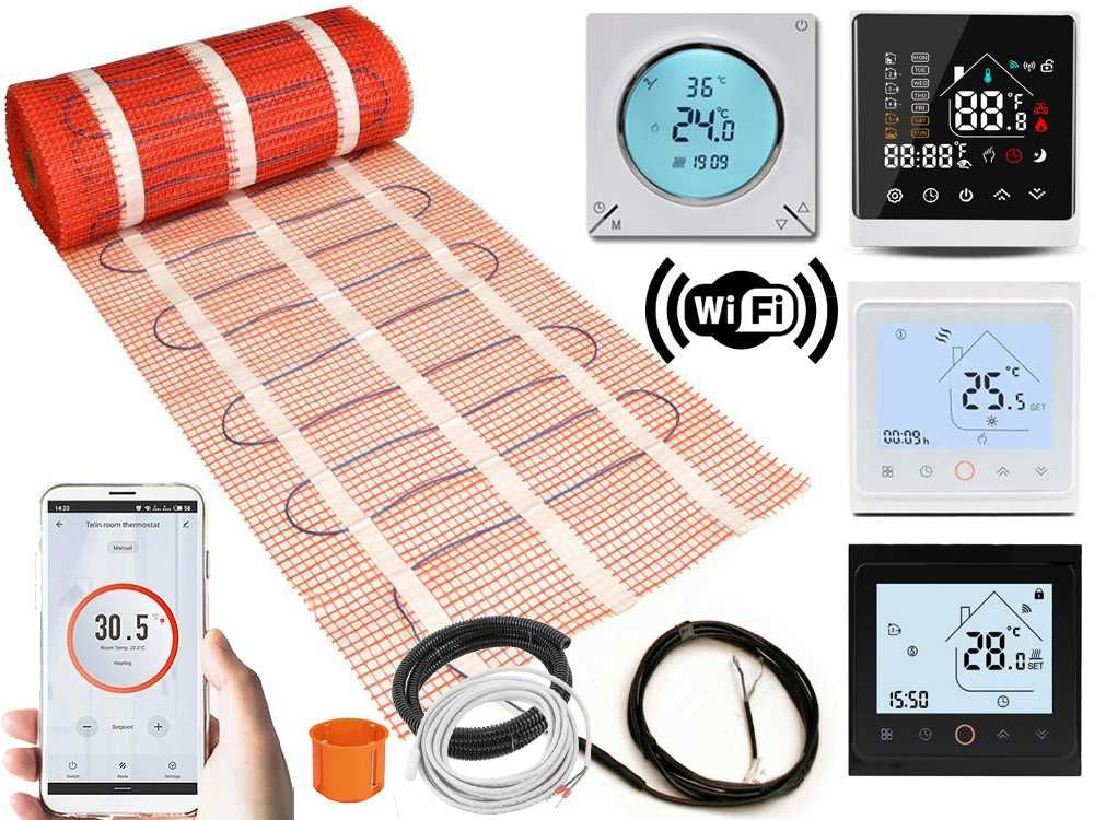 Kompletne ZESTAW podłogówka MATA GRZEJNA 0,5m² 170W/m² +TERMOSTAT WIFI