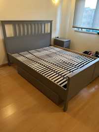 Cama CASAL IKEA HEMNES cinza com gavetas