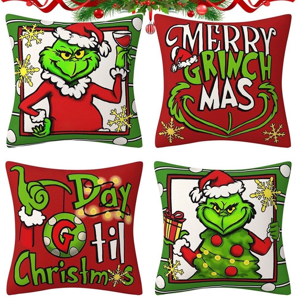 Zestaw 4 poszewek świątecznych Grinch Boże narodzenie  45x45cm BI09