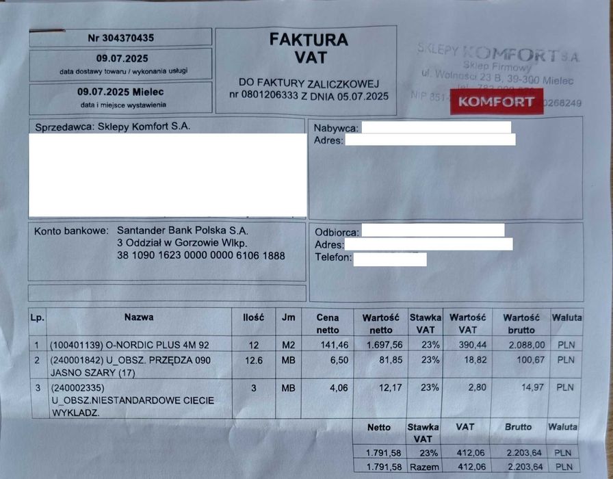Wykładzina 70x300 Komfort Nordic Plus Srebrna - pozostałość po docince