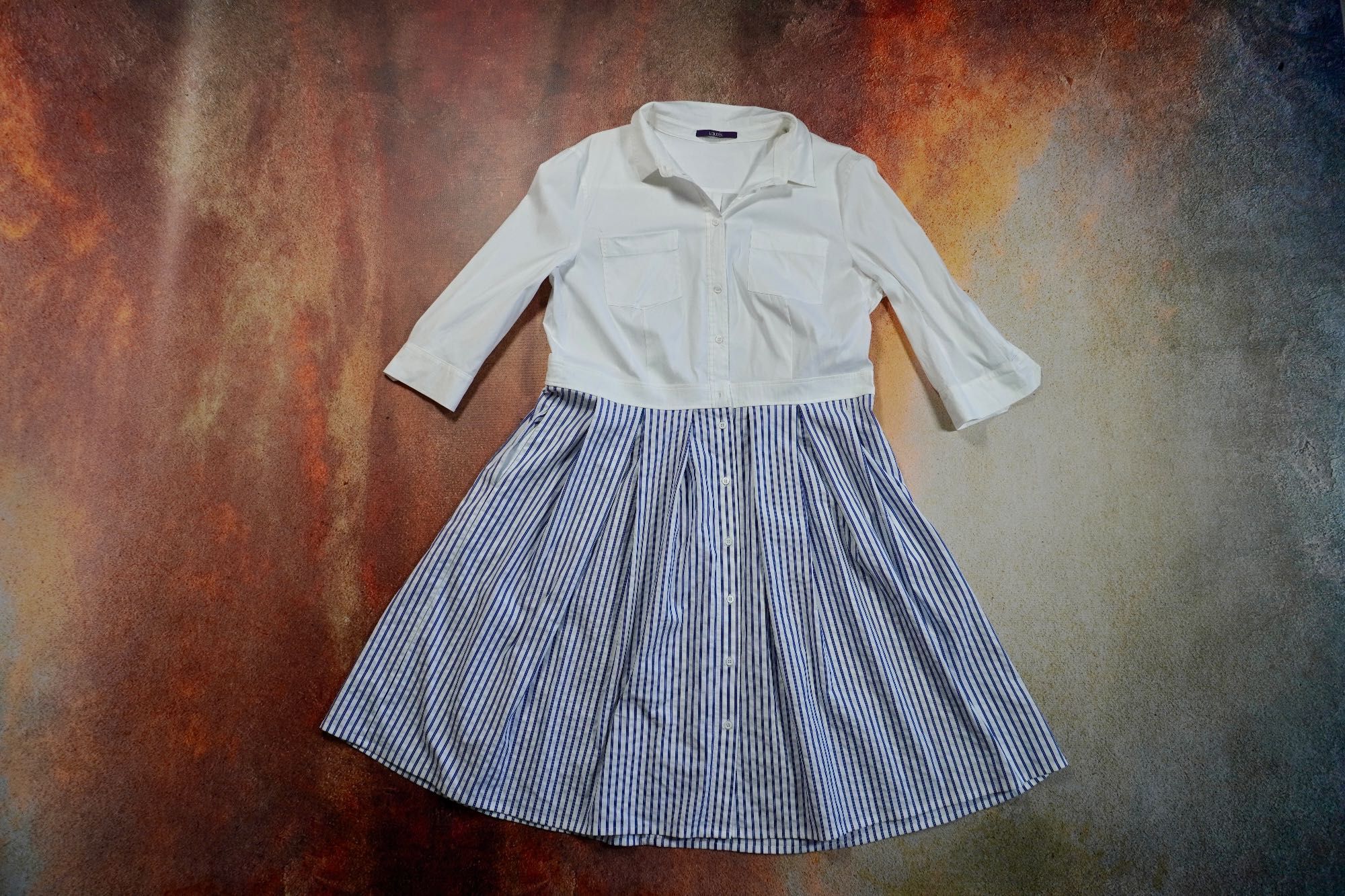 Laurel sukienka midi bawełna 42- 44 xxl prążki premium