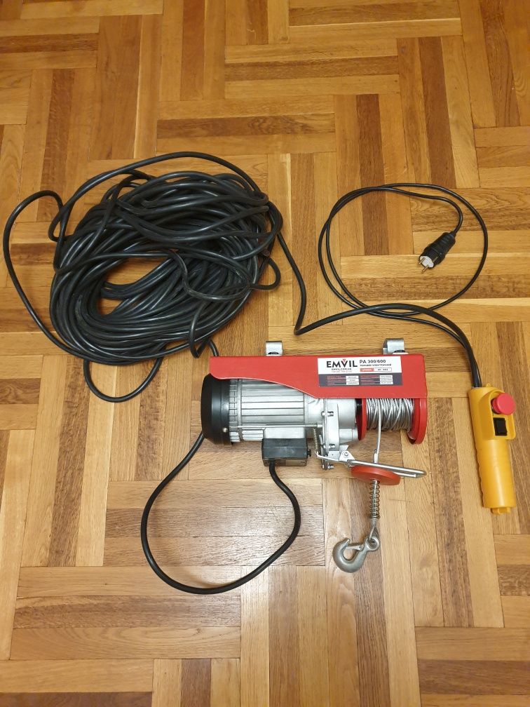 Тельфер лебедка emvil 300/600кг 25м трос 50 м провод