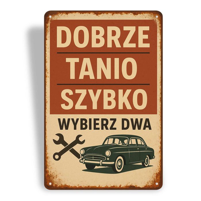 Tabliczka Zasady Garażu retro 30x45 cm personalizowana dekoracja HDF