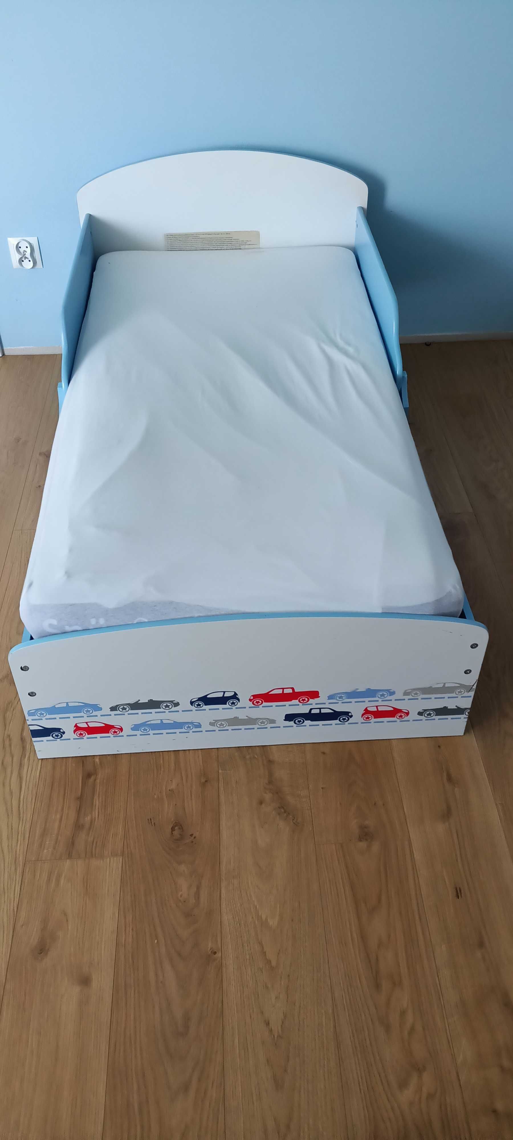 Łóżko Dziecięce 140x70 Drewniane Łóżeczko Auta +materac