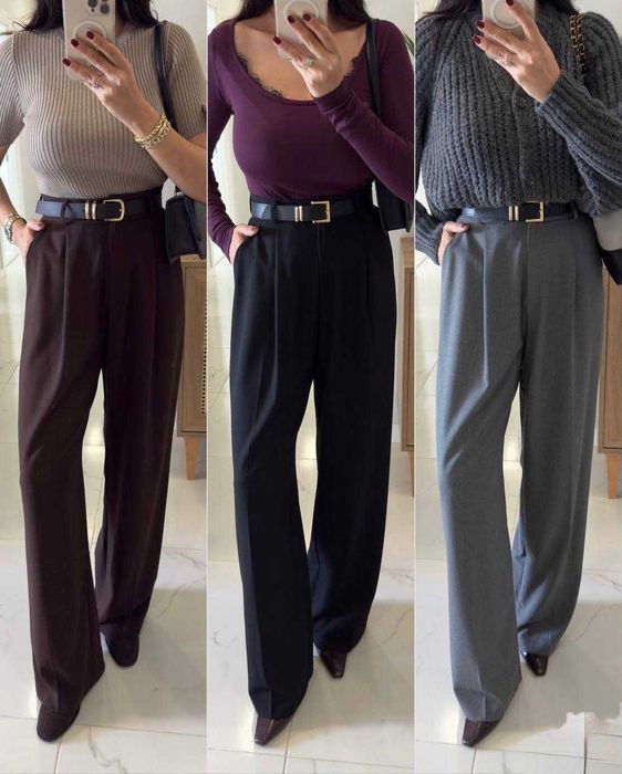 Жіночі класичні брюки на резинці прямі ділові штани палаццо