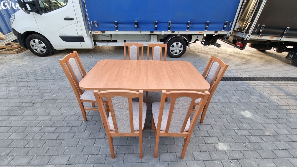 Stół + 6 krzeseł, olcha + kawa z mlekiem,  OD RĘKI - NOWE ZESTAWY